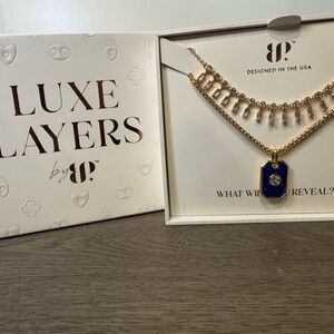 Luxe Layers Women’s Gold Necklace Set with Blue Enamel Pendant